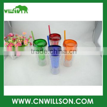 2016 new Item 16oz 450ml TRITAN double wall plastic fruit cups tumbler with straw