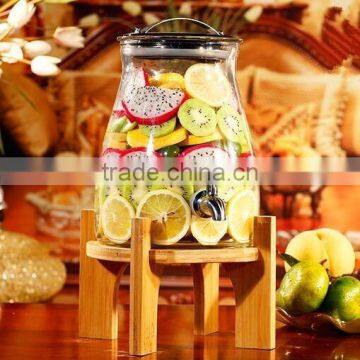 water glass beverage dispensers in bamboo stand set