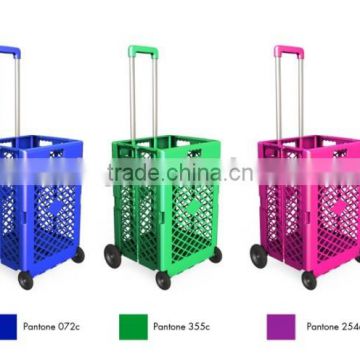 Plastic Collapsible Shopping Cart Portable Foldable Plastic Rolling Hand Cart