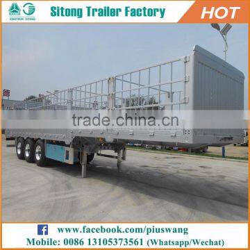 3 axle 40 ton 60 ton high drop side board cattle gated stake steel cage cargo fence semi trailer for sale