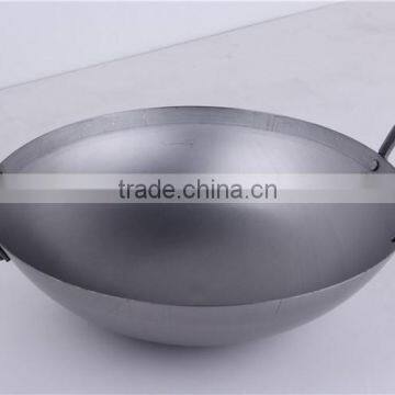 Double Handles Flat Bottom Cooking Coating Carbon Steel Wok
