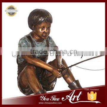 Life Size Bronze Fish Children Boy Statues photo-2