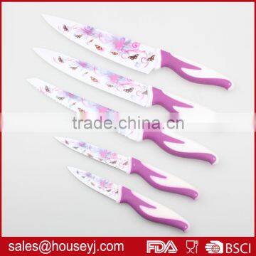 5 Pcs Kitchen Knife Set With Plastic Rotatable Knife Block Blade With Printing Coating photo-4