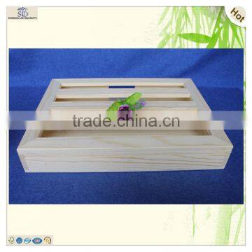 Simple Elegant Large Cuboid Plate Lid Plain Pine Wooden Box photo-3
