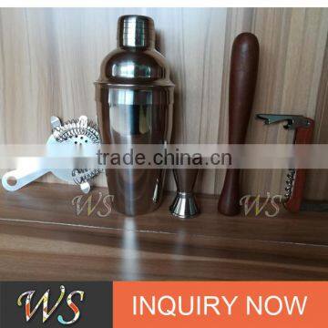 WS-W4 550ml Cocktail Shaker,1.5/3cl Jigger,Wood muddler,wood corkscrew,hawthorne strianer Bar tool Gift Set