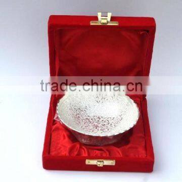 Silver plated Brass Bowl with fluted edges in a red velvet Box