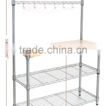 Modern Kitchen 4-Tier Rack Wire Shelving Shelf With Wood Cutting Board photo-5