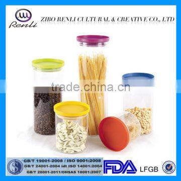5Pieces Clear Decorative Borosilicate Glass Canister With Plastic Lid