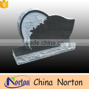 Stone heart shape carved granite tombstone low price with bird and flower decor NTGT-046L