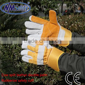 NMSAFETY cow split leather gloves half lining rubberize leather working glove safety cuff