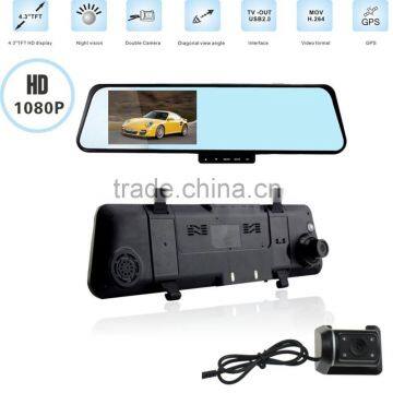 2016 New HD 4.3" Dual Lens Video Recorder Dash Cam Rearview Mirror Car Camera DVR CEG85 photo-2