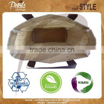 Leather Handle Jute Bag - With Removable Hard Base - Genuine Leather Handle - Luxary Bag photo-4