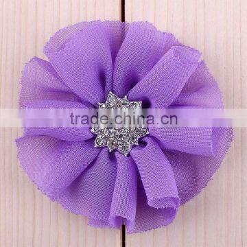 Fabric Chiffon Flower With Rhinestone in Center for Kids Hair Accessories photo-4
