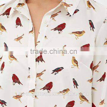 2016 Plain White Casual Long Sleeve With Animal Printing Shirt for Girls photo-5