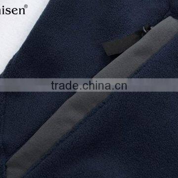 Oem Service Windproof Zipper-up Long Sleeves Dark Blue Plain Polar Fleece Men' Coat photo-3