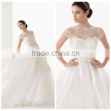 latest designs lace ball gown wedding dress with cap sleeves