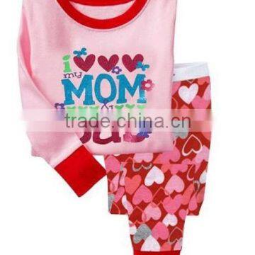 girls glitter i lovemom and dad letter printed pajamas suits kids cotton sleepwears