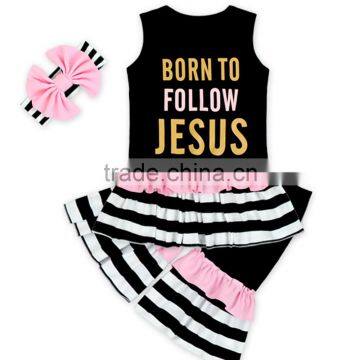 66TQZ463 Yiwu Lovebaby Cotton & Polyester Wholesale Long Sleeve Black Top Big Ruffle Bottom for Easter Day Remake Boutique Set photo-5