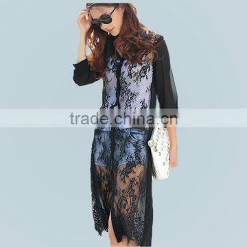 MOQ 1pc hot sale with chiffon and lace patchwork cardigan long lace t shirt,t shirt women