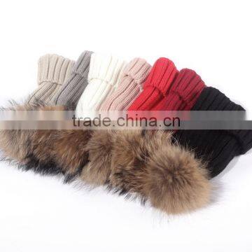 Womens Girls Winter Fur Hat Real Large Raccoon Fur Pom Pom Beanie Winter Hats photo-4