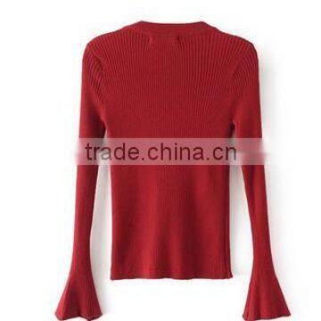 Runwaylover 128 New Design 2017 Ladies Fashion Knitted Flare Sleeve T-Shirt photo-3