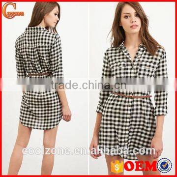 Hot Seller Slim Pencil Women Dress,grid Patterned Women Dress Shirts
