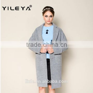 hot sale new fashion high grade grey long style ladies hand knitting wool coats