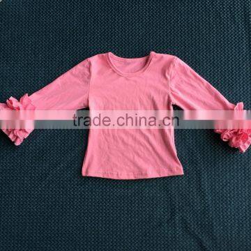LY-083 Soild Color Baby Cotton Shirts Long Sleeve Top Icing Girl Ruffle Shirts Toddler Kids Clothing Boutique 2016 photo-2