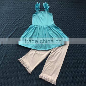 QL-403 blue ruffle braces skirt and baby white pants match lace ruffle children clothing 2016