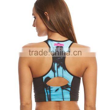 2017 Ladies Custom Design Sublimation Printed Private Label Crop Top Cutout Yoga Sports Bra Wholesale photo-3