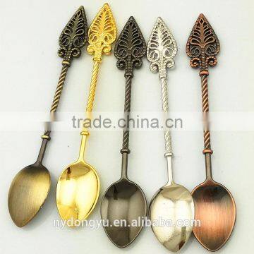 leaves vintage coffee spoon /ht alloy steel golden silver creative cream spoon and fork /fancy dessert spoon dinnerware