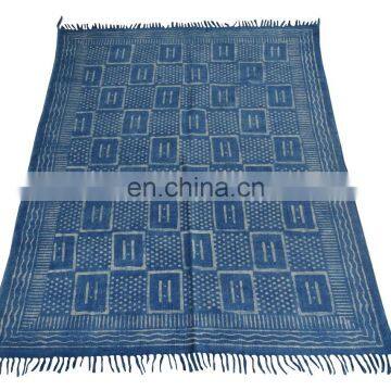 Wholesale Handmade Natural Blue Rug Handmade Cotton Area Rug