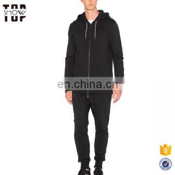 Clothing dongguan sportswear black two-way zip front plain mens fitted tracksuit