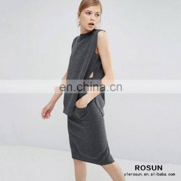 European Style Ladies Sleeveless Knitted Sweater Suit