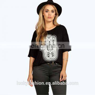 2016 BAIYIMO custom womens fashion 3/4 length sleeve plus size women clothing printed t-shirt