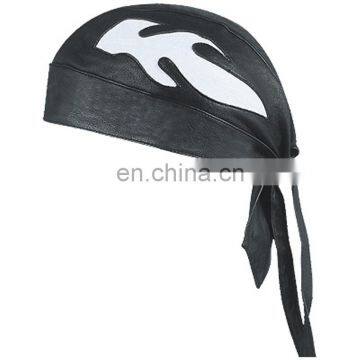 HMB-901B3 LEATHER FLAMES SKULL CAP DURAG HEAD WRAP BANDANA SKULLCAP HATS SCARF