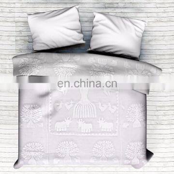 Indian Latest Bedspread King Size Screen Print 100% Cotton Fabric Bedding Set White Cut Work Bedsheet