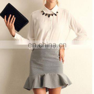 Plus Size 5 Colors Long Sleeve Women Elegant Formal Office Chiffon Blouse Work Wear