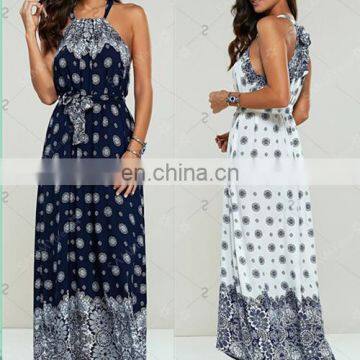 MIKA72080 2017 Fashion Customized Printed Bohemian Clothing Maxi Halter Dress For Women