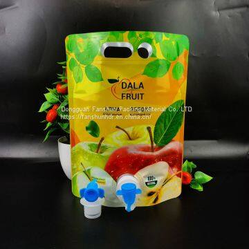 Double hole portable 3L concentrated apple juice liquid food bag custom L beer white wine valve aluminum foil bag