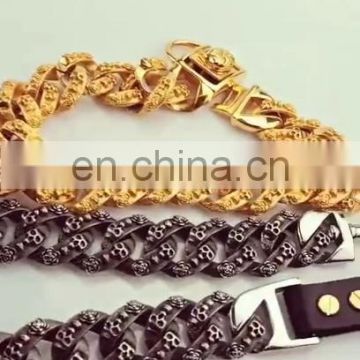 Luxury 32mm Stainless Steel Polished skeleton Buckle Dog Chain Collar