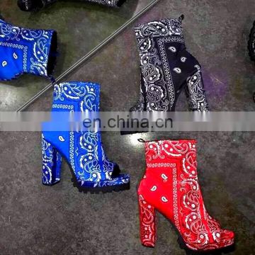 totem printing lady boots Plus size women motorcycle boot 2021 autumn/winter new fish mouth boots square heel casual boots