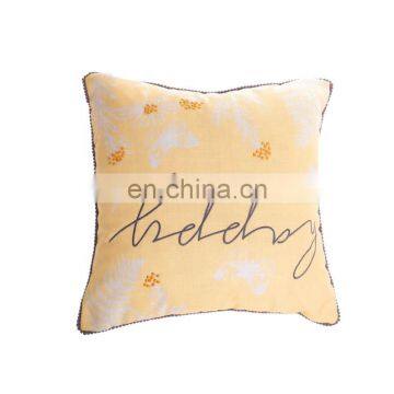 Home Decorative Digital Print and Embroidery Warm Light Yellow Happy Slogan Cushions Covers Pillow Cases With Pom Pom photo-2