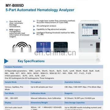 MY-B005D Clinical Analytical Instrument 5-part Cbc+diff or Cbc Machine Fully Automatic Hematology Analyzer photo-3