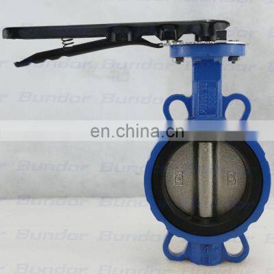 Bundor dn100 ductile Iron PN16 wafer butterfly valve  with handles manufacturer