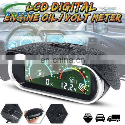 2in1 Horizontal LCD Car Digital Gauge Oil Voltmeter Voltage Meter For Boat Car Truck Racing Universal