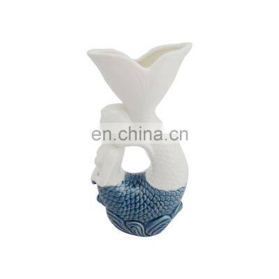 woman mermaid hollow fish shaped sculpture ceramic vase for home decor