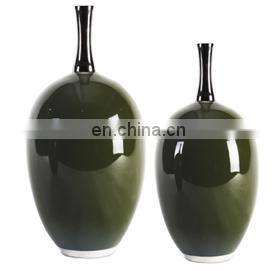 High Temperature Deep Green Mirror Reflections Glossy Glazed Porcelain Vase photo-2