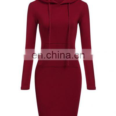 Оптовая продажа индивидуально изготовленных модных простых однотонных свитшотов с карманами, свободного стиля, с шнуровкой, однотонных капюшонов, женских платьев с длинными рукавами photo-3