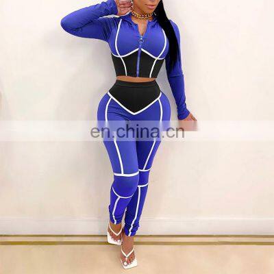 2020 Fall Fashion Woman Clothes Round Neck Crop Top High Waist Pants Two Piece Set photo-4